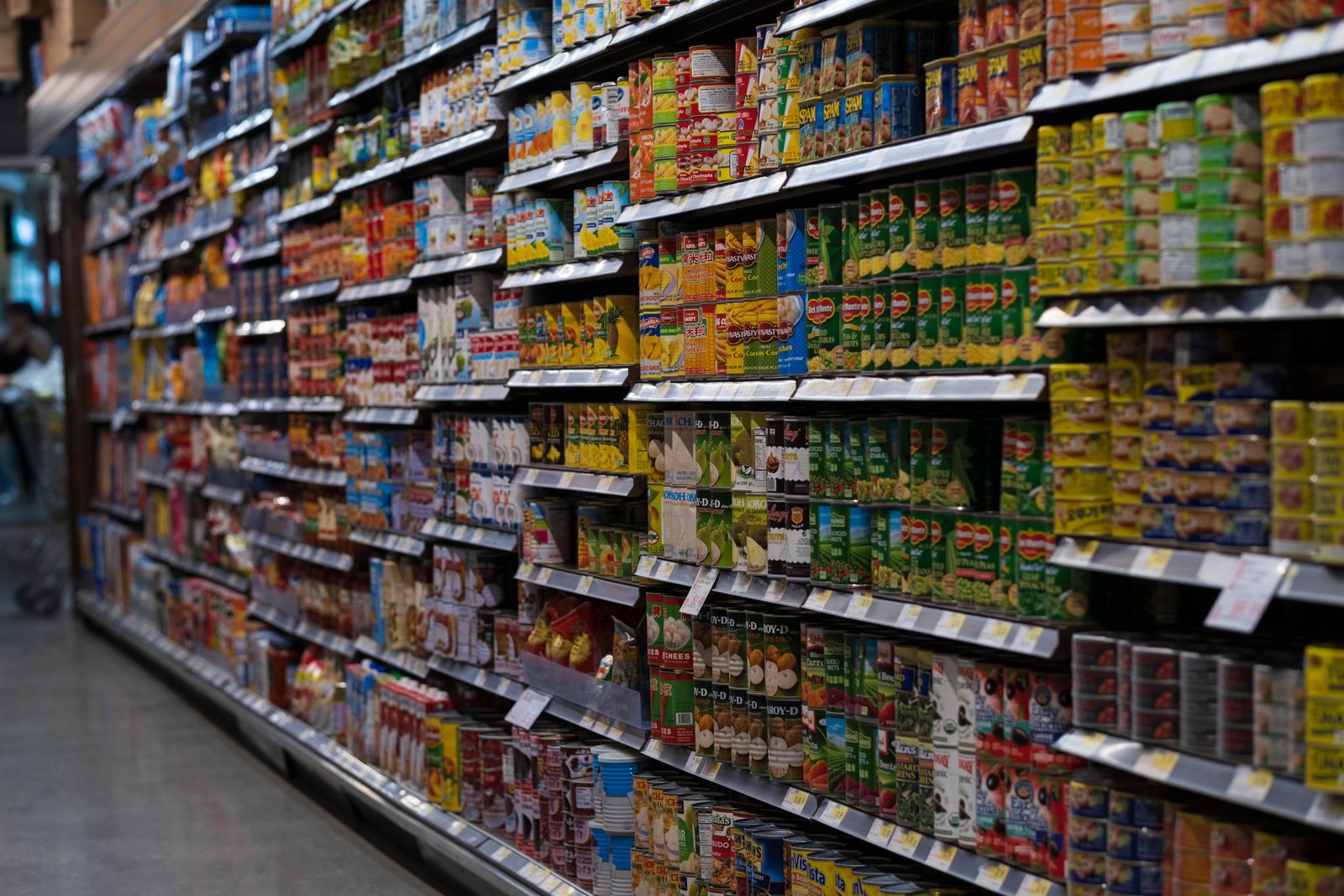 Grocery shelves displaying consumer goods
