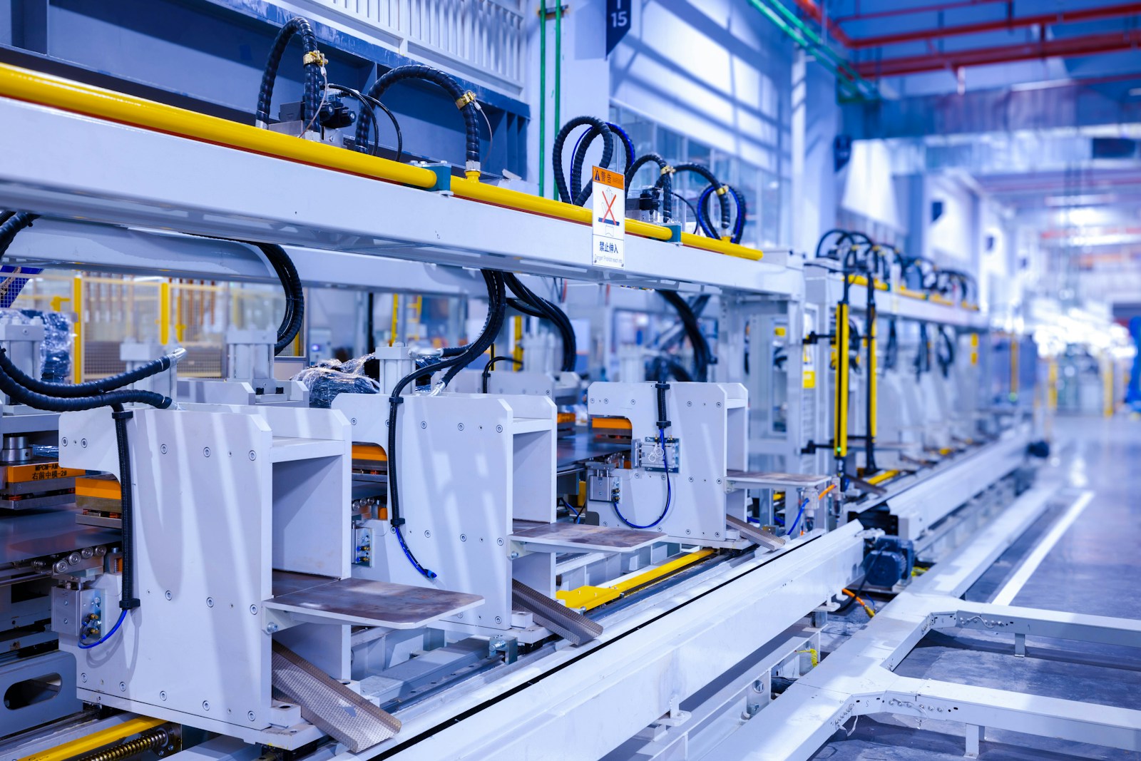 Industrial machinery in a manufacturing facility